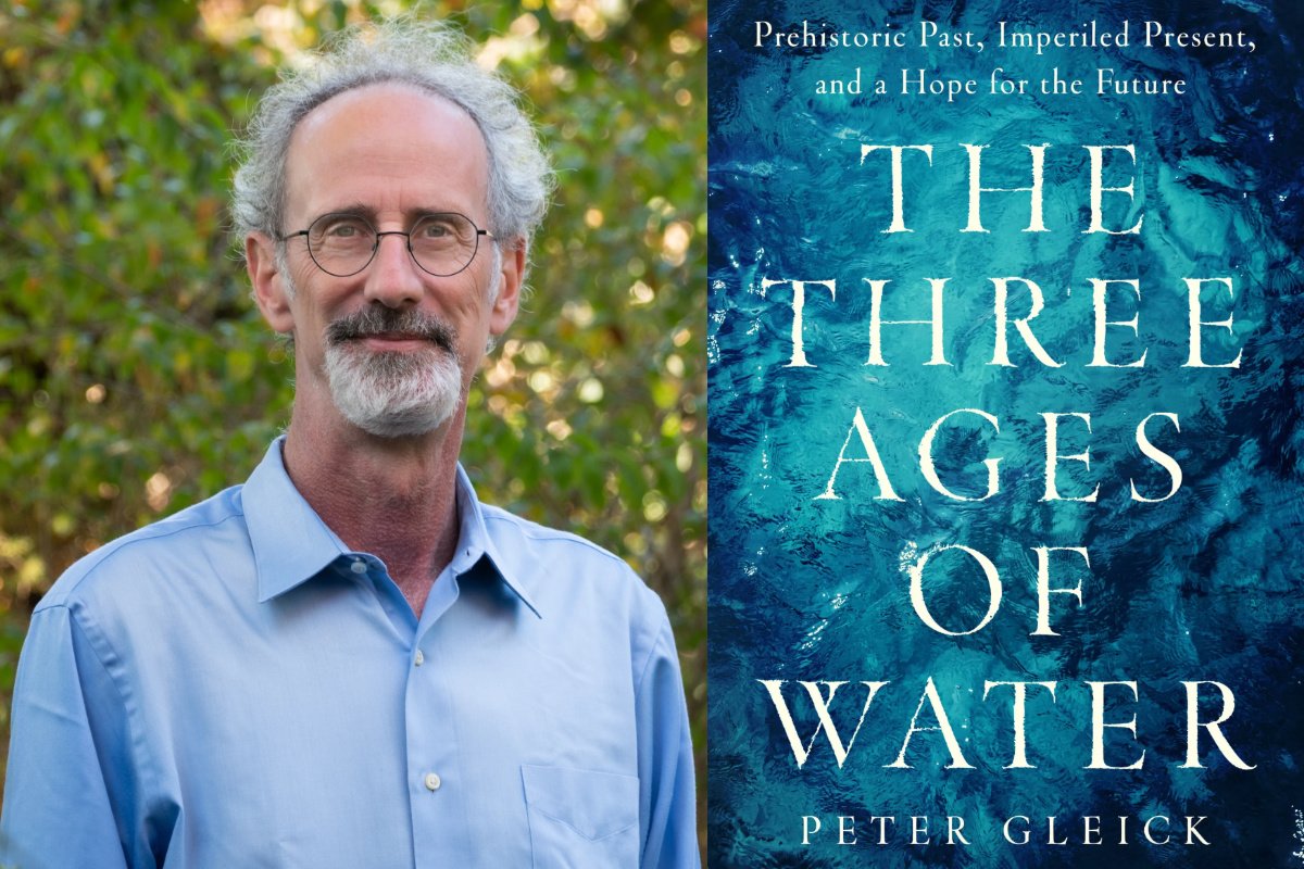 Peter Gleick and the cover of his new book, The Three Ages of Water