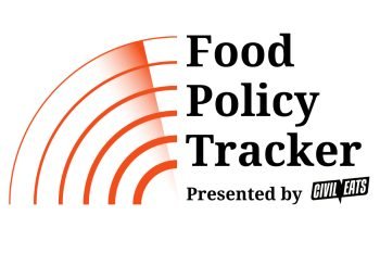 A logo showing the Civil Eats Food Policy Tracker, looking like a radar following food policy proposals and actions