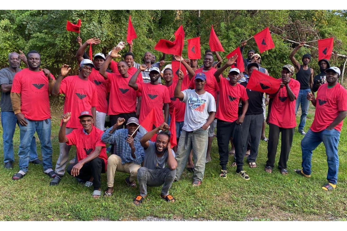 Workers at an apple farm in New York celebrate after signing the first farm worker union contract. (Photo credit: United Farm Workers)