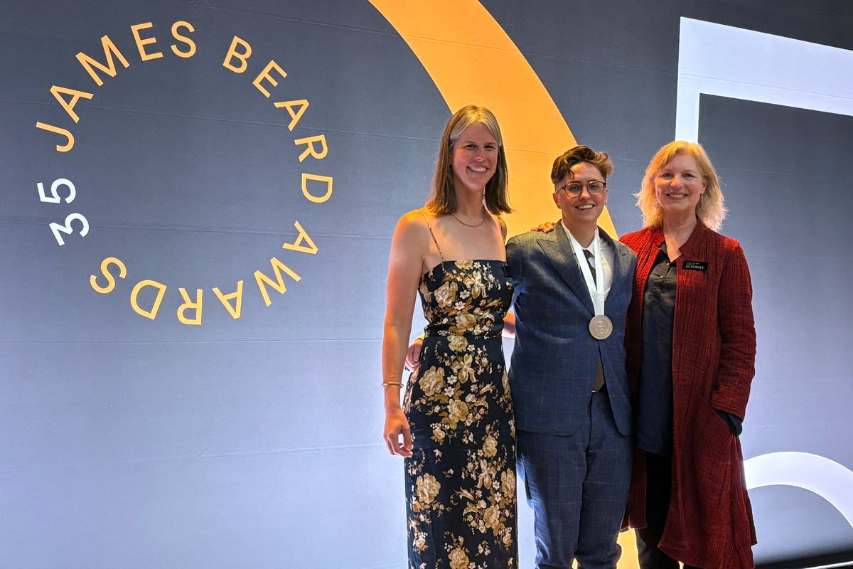 Associate Editor Christina Cooke, former Staff Reporter Grey Moran, and Editorial Director Margo True pictured at the James Beard Foundation Media Awards.